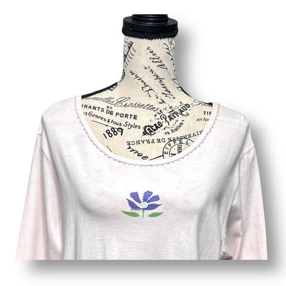 Charter Club Intimates L Pink Pajama Top NWT Floral Beaded Cotton Sleep Shirt - Picture 2 of 7